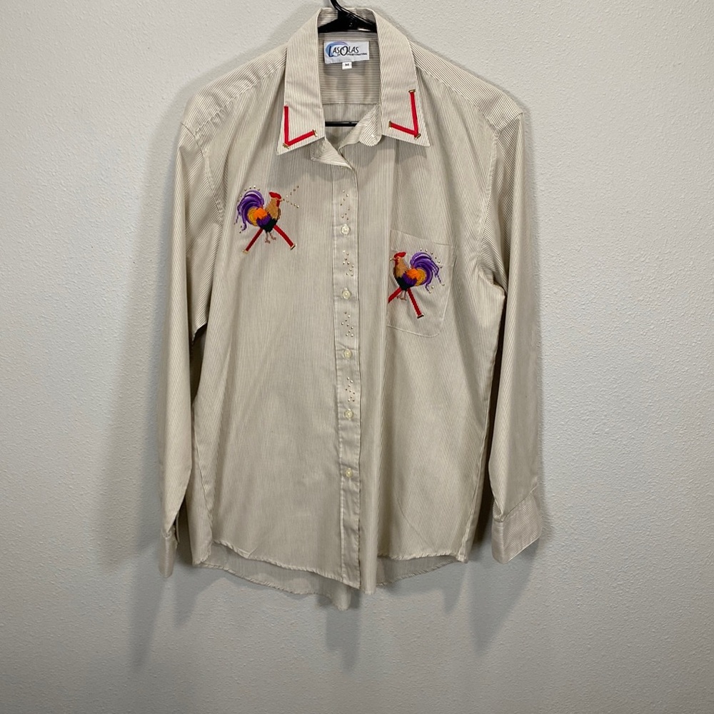 Vintage Las Olas shirt button up rooster embroidered‎